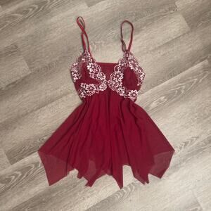 Burgundy sheer lace babydoll top